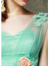 Mint Tulle Straps Corset Back Ankle Length Prom Dress